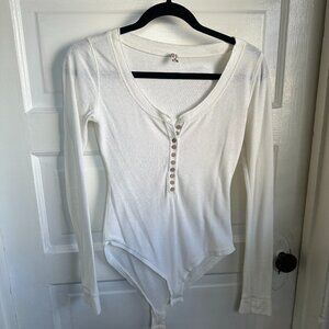 Free People Cream Long-Sleeved Body Suit in Small